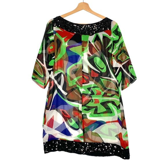 Cache Vintage Sequin Geometric Printed Sheer Silk Dress Size Small - Picture 4 of 11